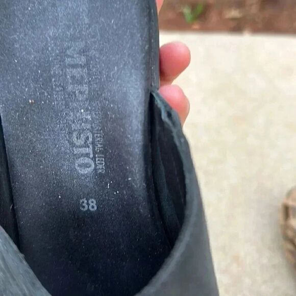 Mephisto Nubuck Leather Peep Toe Slide Wedge Shoes - Picture 13 of 14